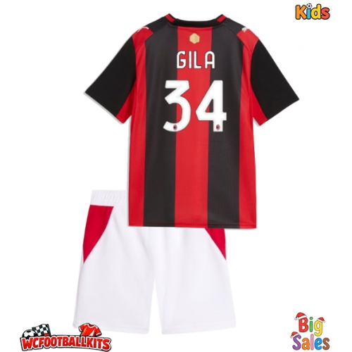 AC Milan Mario Gila #34 Replica Home Stadium Kit for Kids 2026-27 Short Sleeve (+ pants)